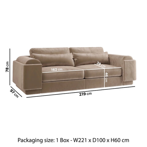 Mink Velvet 3 Seater Sofa - Elvi