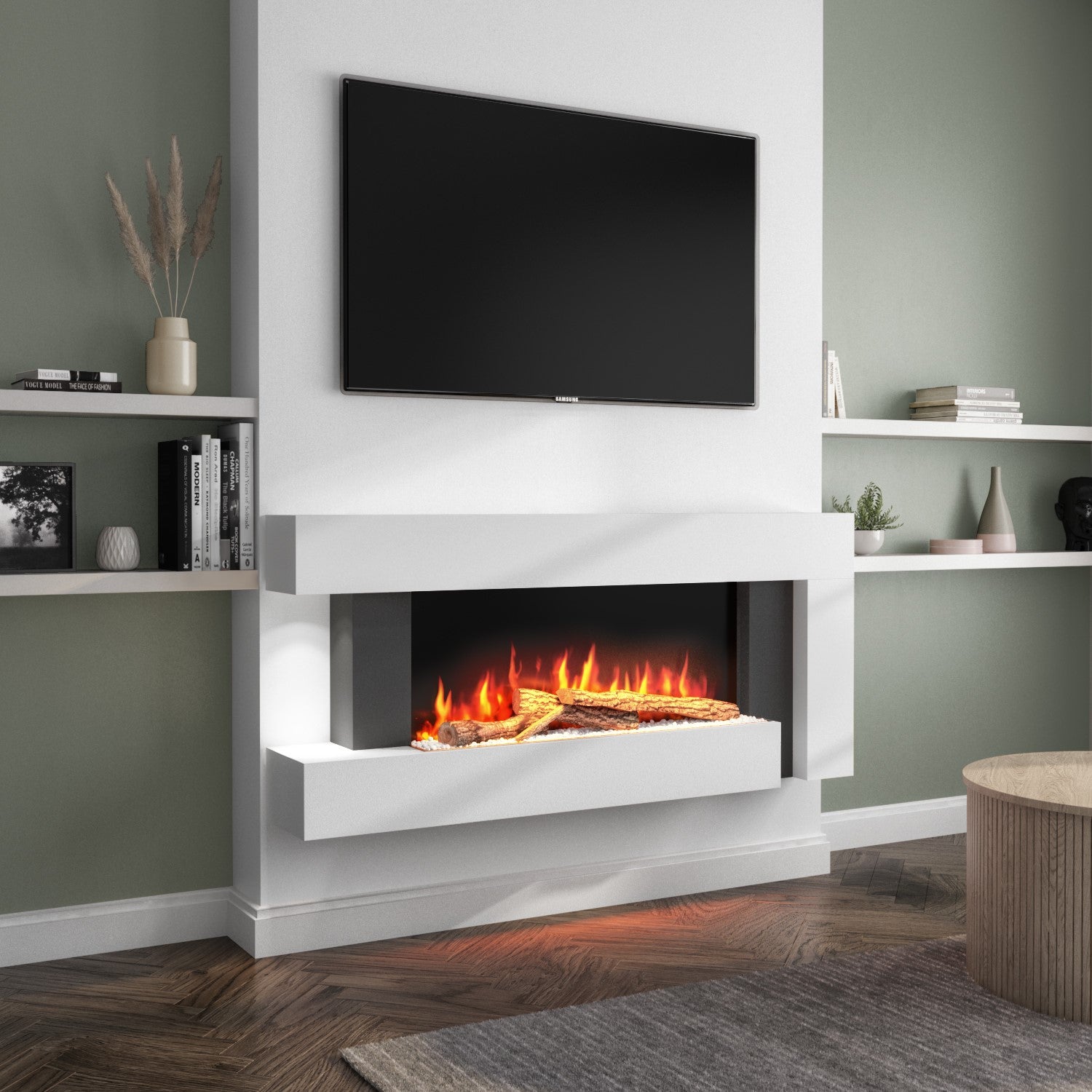 White 52inch Wall Mounted Electric Fireplace - AmberGlo