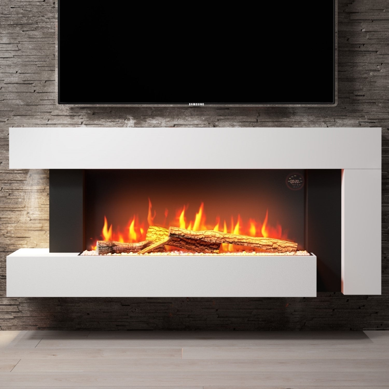 White 52inch Wall Mounted Electric Fireplace - AmberGlo