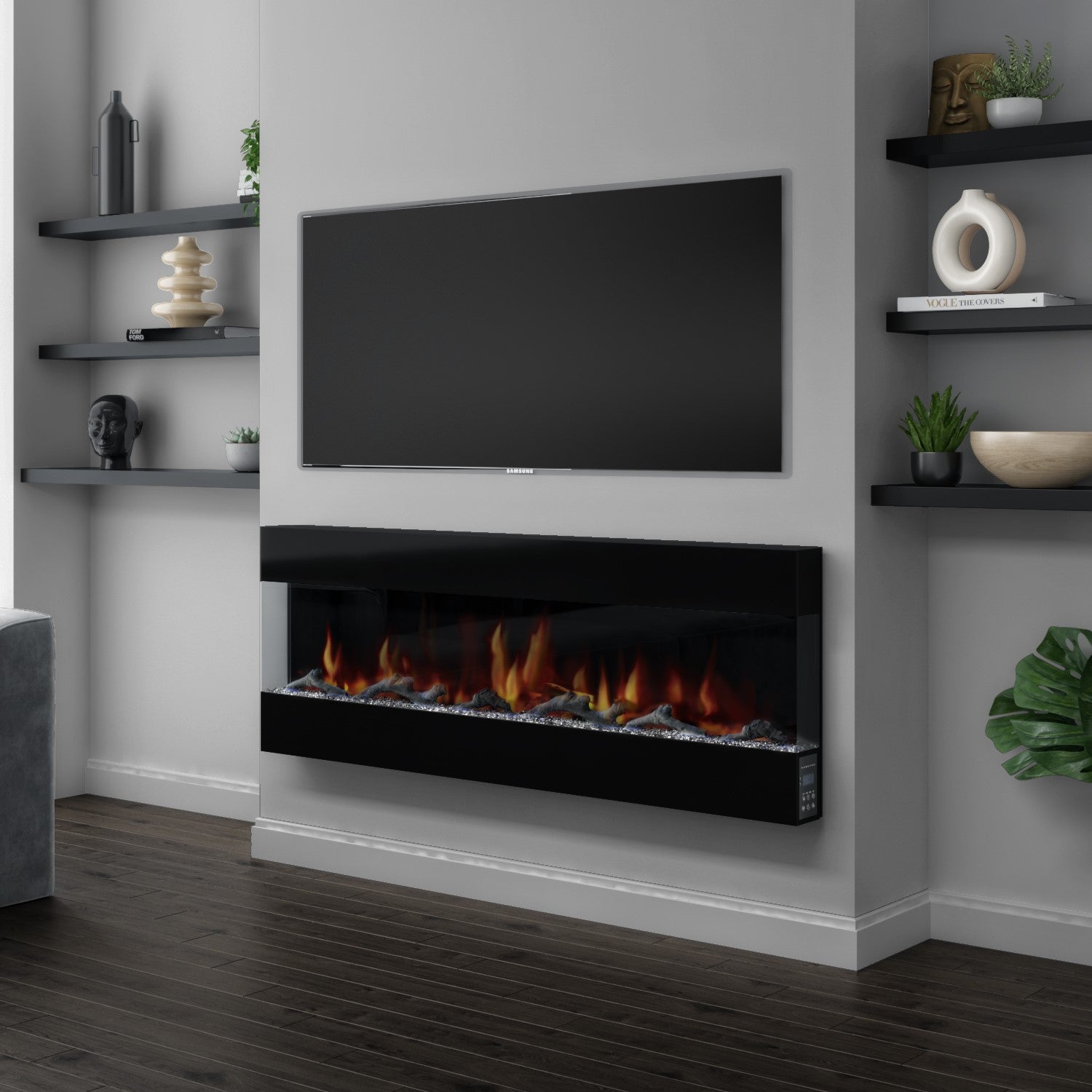 Black 60inch Wall Mounted Electric Fireplace - AmberGlo