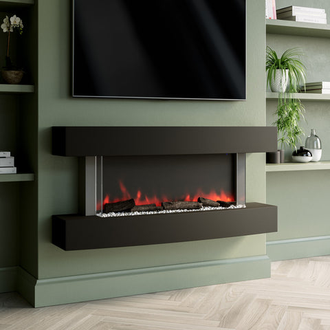 Black 47inch Wall Mounted Electric Fireplace - AmberGlo