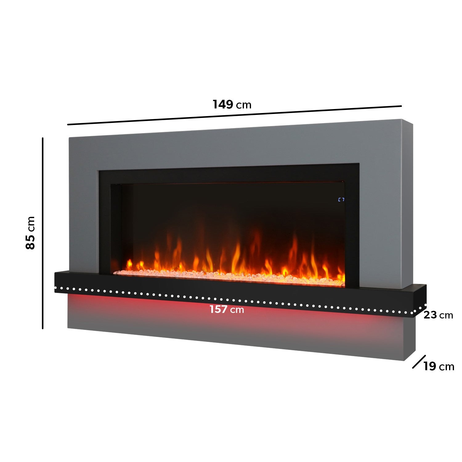 Black & Grey 62inch Wall Mounted Electric Fireplace - AmberGlo