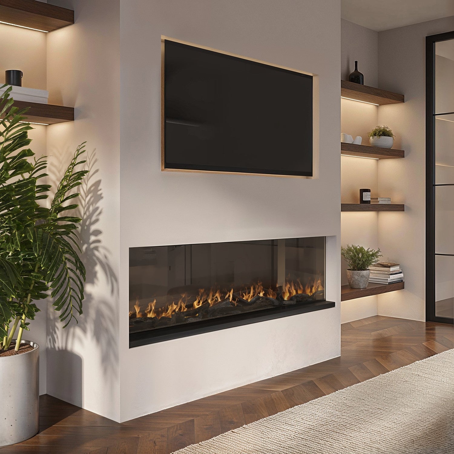 Black 50inch WiFi Enabled Inset Electric Media Wall Fireplace - AmberGlo