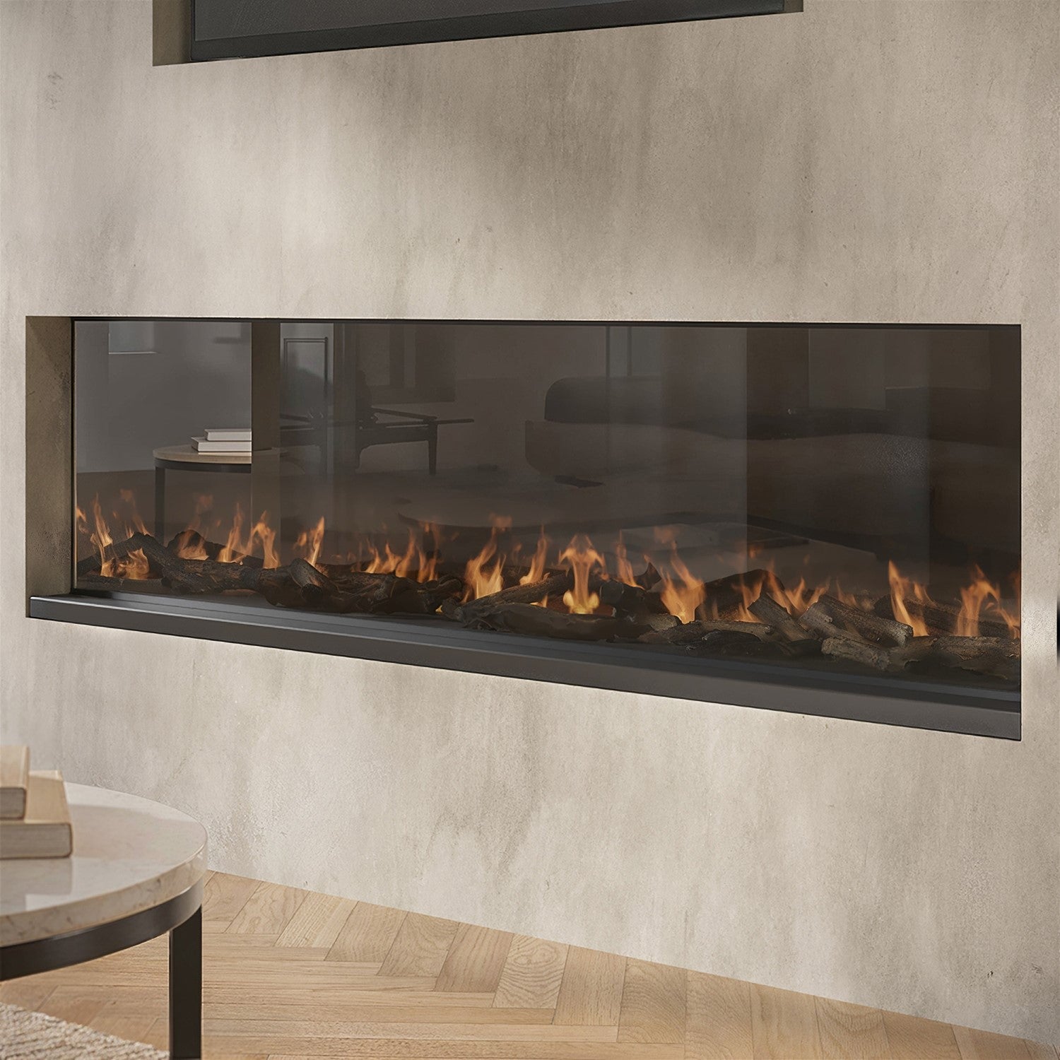 Black 60inch WiFi Enabled Inset Electric Media Wall Fireplace - AmberGlo