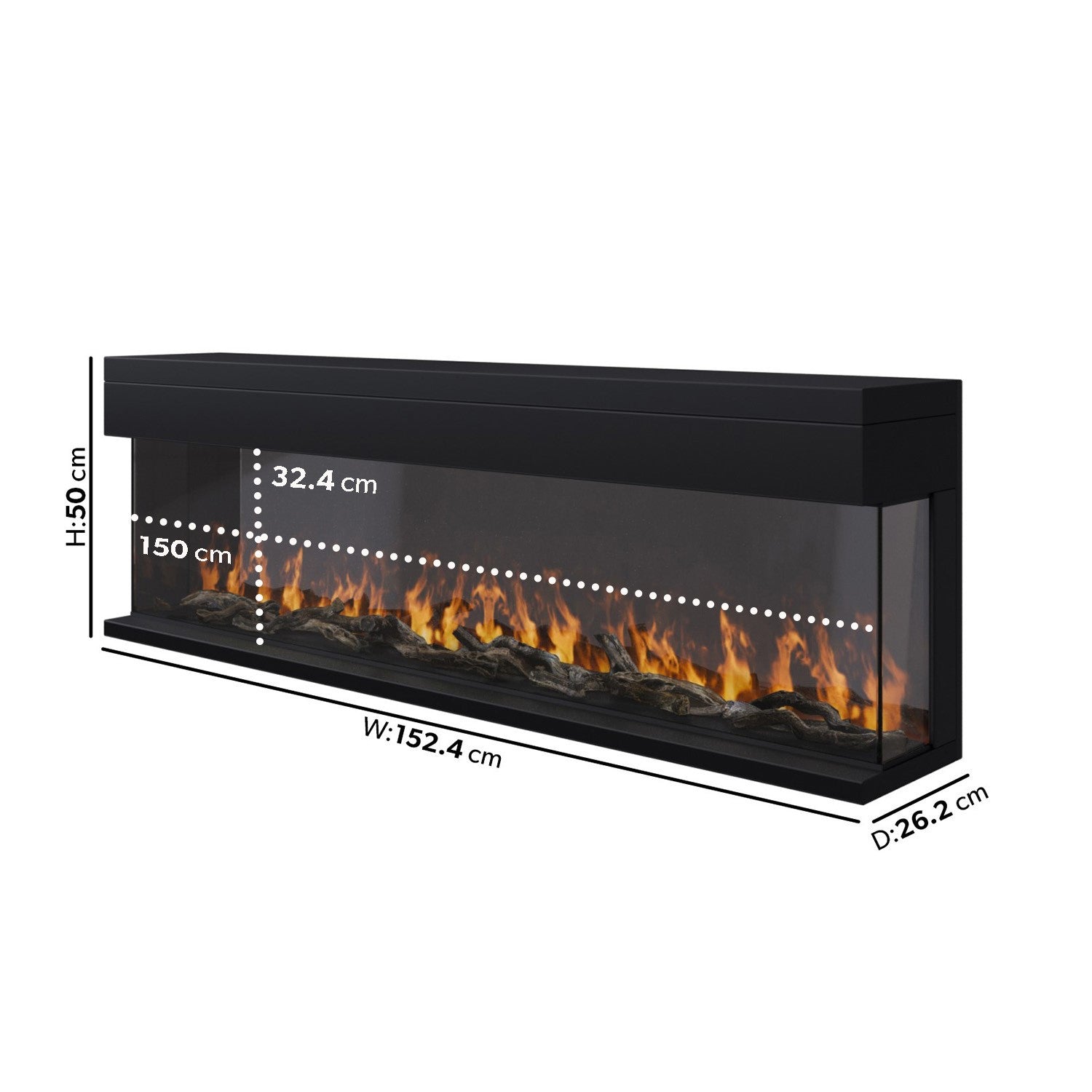 Black 60inch WiFi Enabled Inset Electric Media Wall Fireplace - AmberGlo