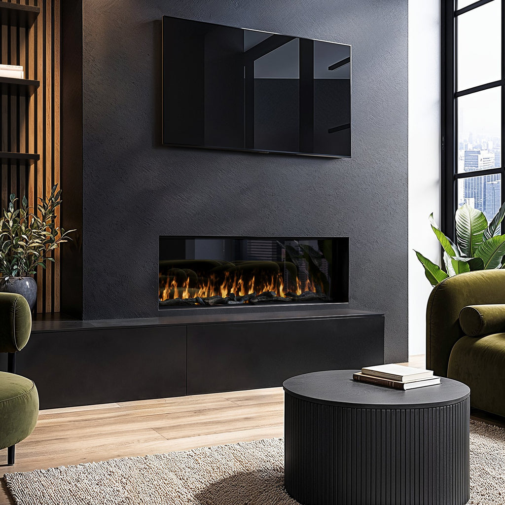 Black 40inch WiFi Enabled Inset Electric Media Wall Fireplace - AmberGlo