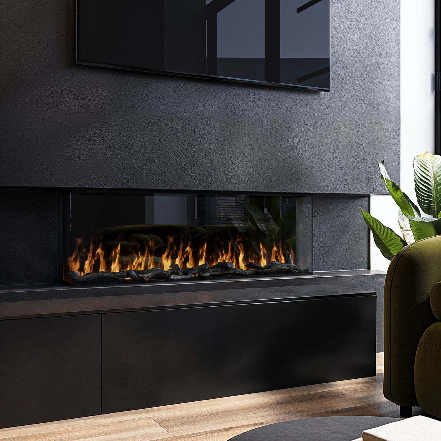 Black 40inch WiFi Enabled Inset Electric Media Wall Fireplace - AmberGlo