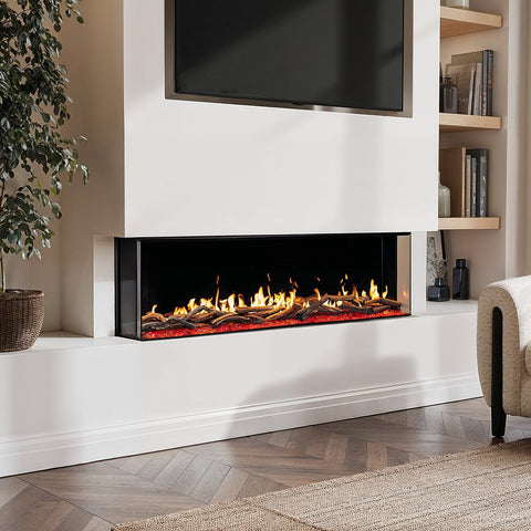 Black 60inch Inset Electric LCD Display Media Wall Fireplace - AmberGlo