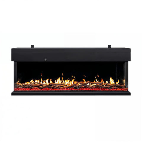 Black 60inch Inset Electric LCD Display Media Wall Fireplace - AmberGlo