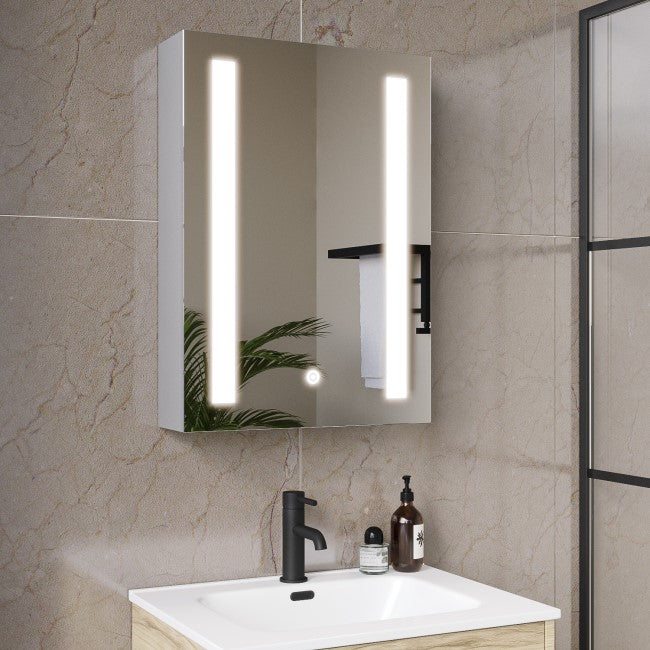 Single Door Chrome Mirrored Bathroom Cabinet with Lights 500 x 700mm - Capricorn