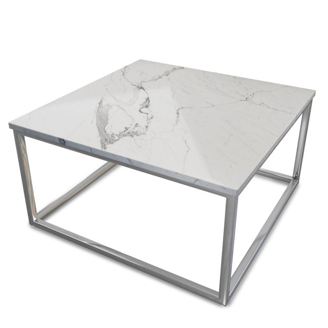 Square White Marble Effect Coffee Table - Kemi