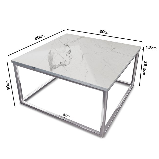 Square White Marble Effect Coffee Table - Kemi