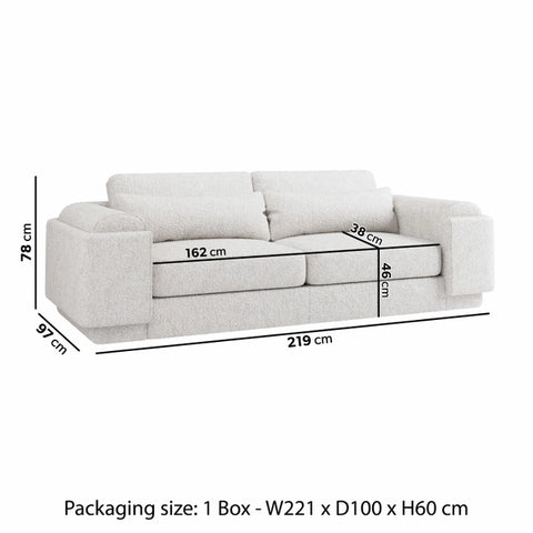 Curved Cream Boucle 3 Seater Sofa - Elvi