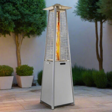 electriQ Pyramid Flame Tower Outdoor Gas Patio Heater - Stainless Steel