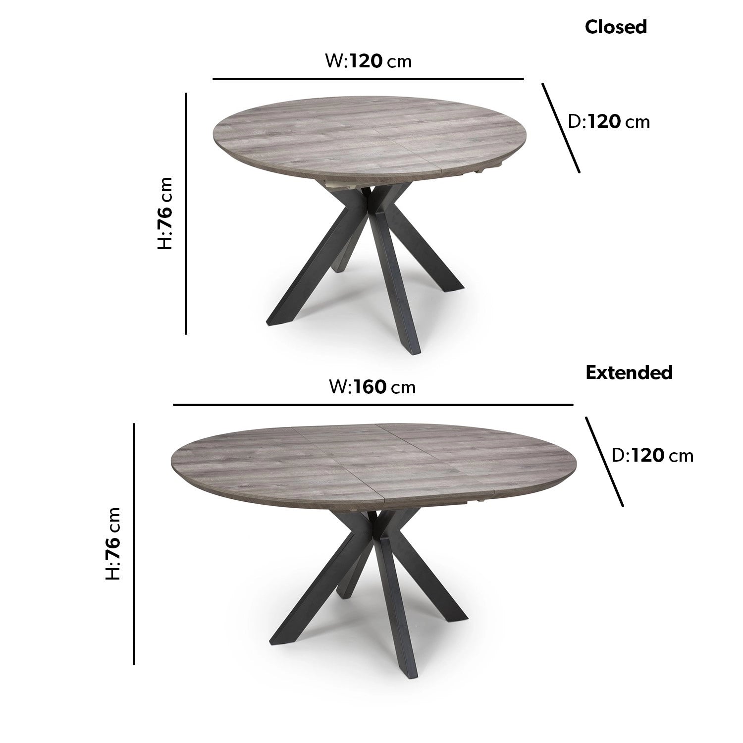 Grey Wood Effect Round Extendable Dining Table - Seats 4 - 6 - Manhattan