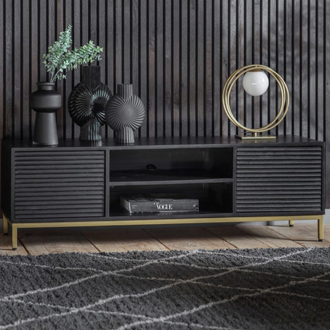 Riley Rippled Media Unit in Black with Storage - Caspian House