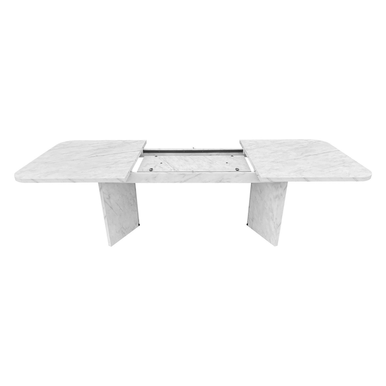 White Marble Effect Pillar Extendable Dining Table - Seats 6 - 8 - Geneva