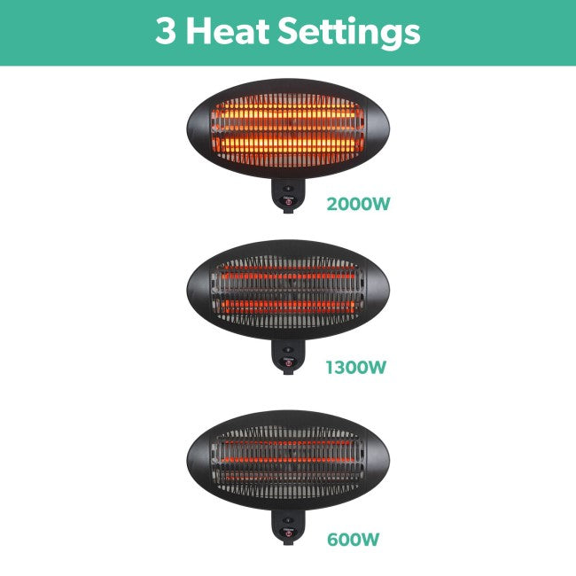 Tristar Wall Mounted Electric Patio Heater - 2kW with 3 Heat Settings