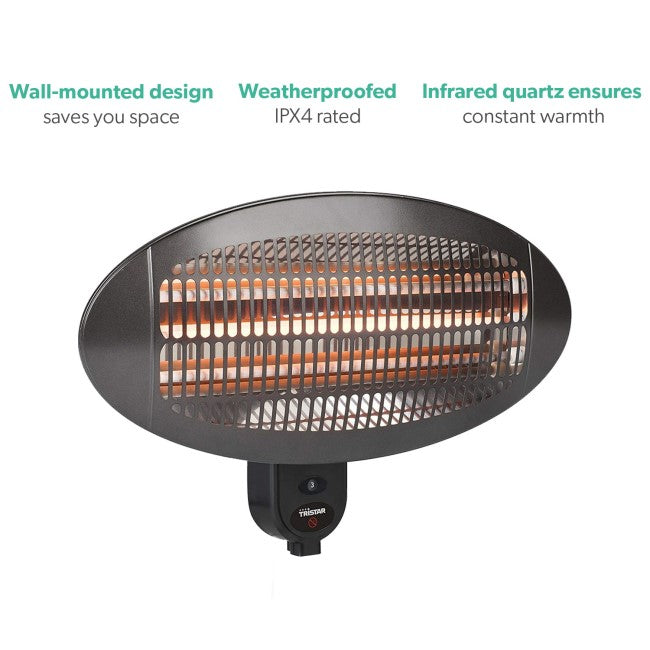 Tristar Wall Mounted Electric Patio Heater - 2kW with 3 Heat Settings