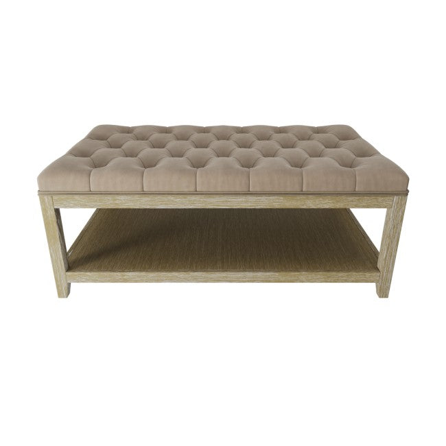 Rectangular Mink Velvet Buttoned Coffee Table with Storage - Lillian