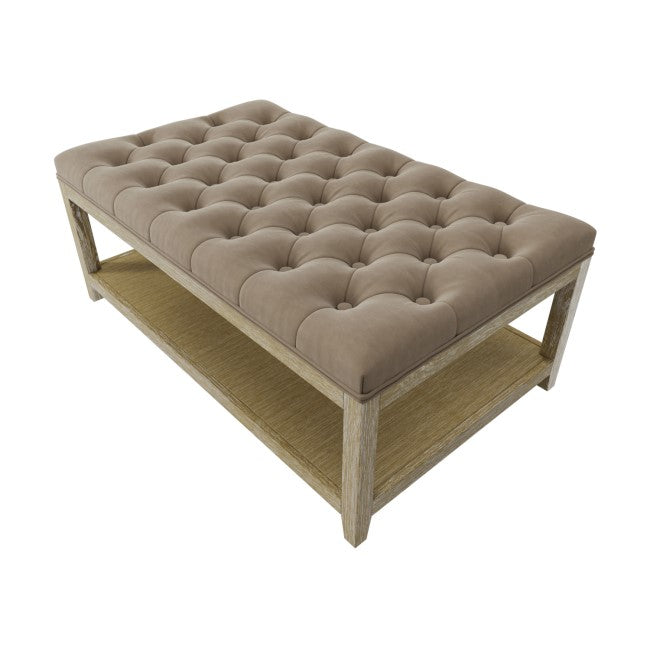 Rectangular Mink Velvet Buttoned Coffee Table with Storage - Lillian