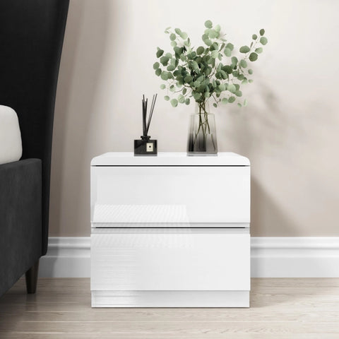 White High Gloss 2 Drawer Bedside Table - Lyra