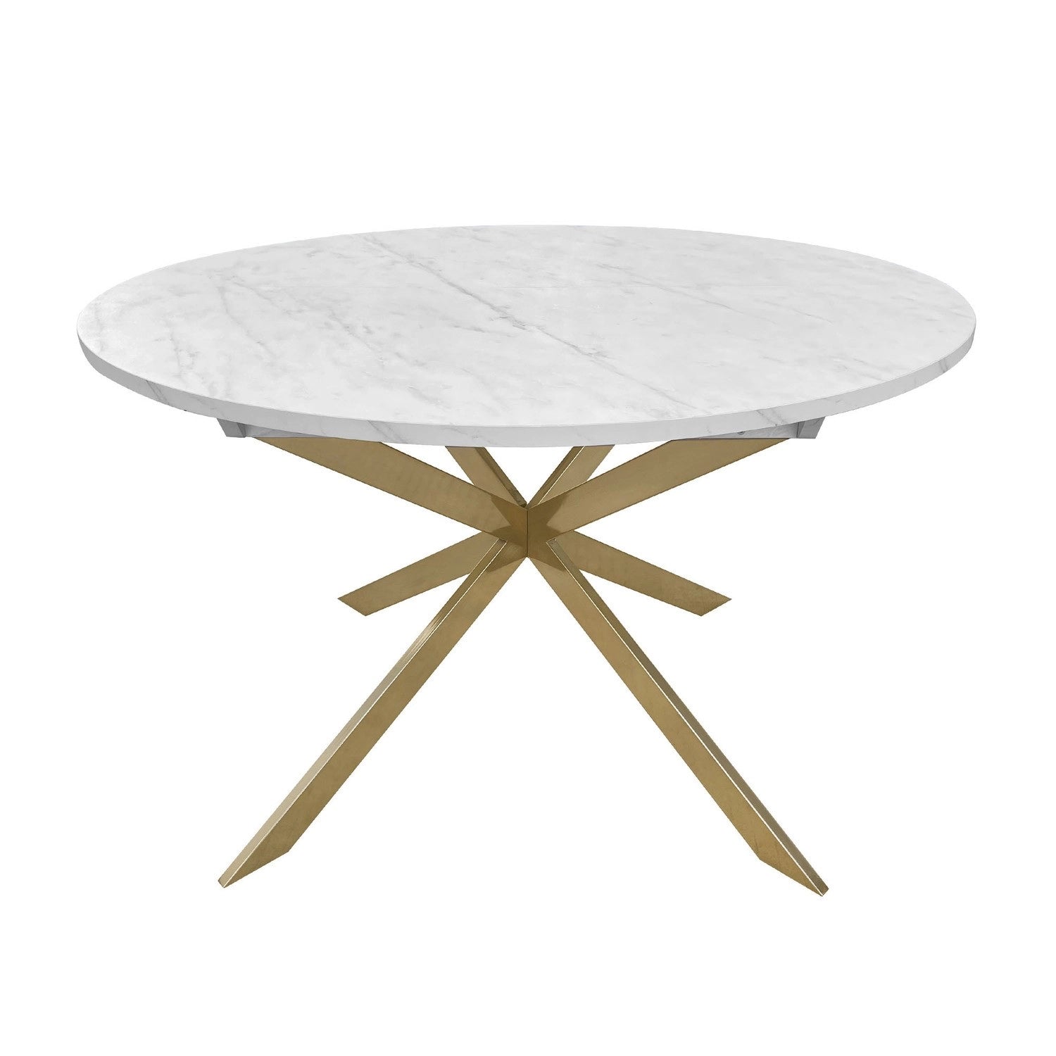 Round to Oval White Marble Effect Extendable Dining Table with Gold Legs - Seats 4 - 6