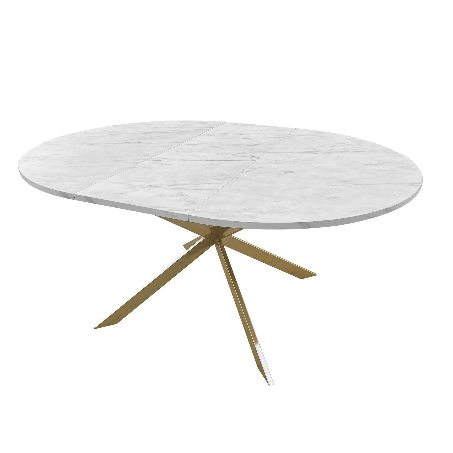 Round to Oval White Marble Effect Extendable Dining Table with Gold Legs - Seats 4 - 6