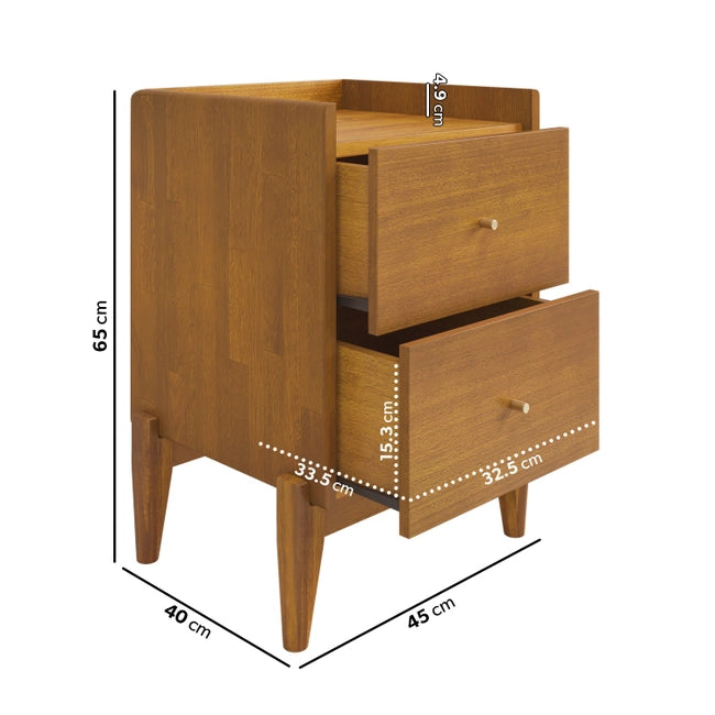 Wooden Mid-Century 2-Drawer Bedside Table - Rumi