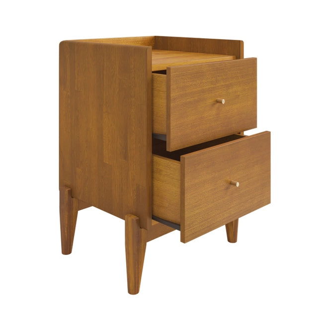 Wooden Mid-Century 2-Drawer Bedside Table - Rumi