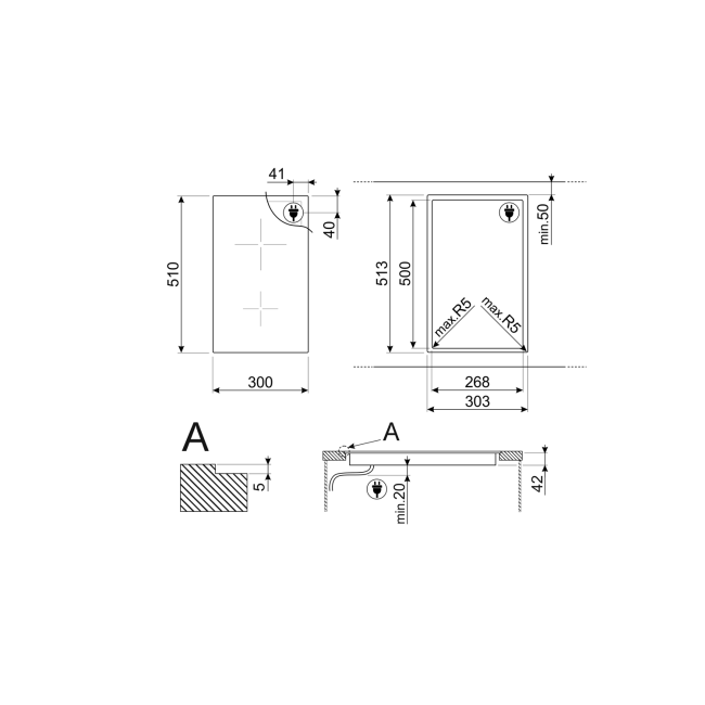 Smeg 30cm 2 Zone Domino Ceramic Hob