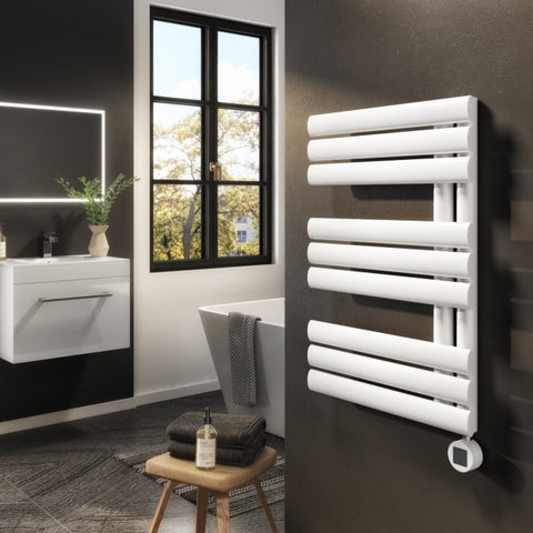 White Electric Towel Radiator 0.6kW with Wi-Fi Thermostat - H650xW450mm - IPX4 Bathroom Safe