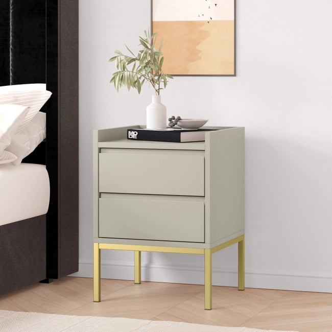 Taupe Modern 2 Drawer Bedside Table with Legs - Zion